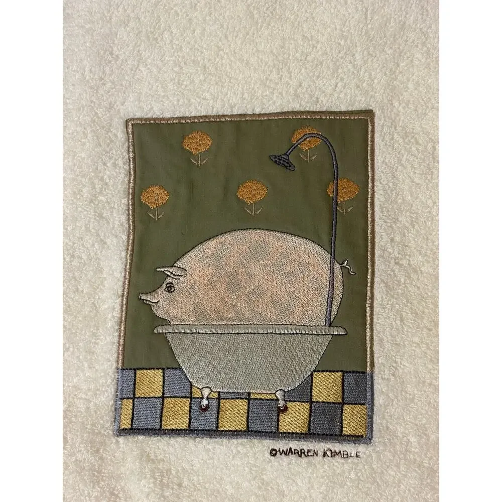 VTG Folk Art Towel Set Warren Kimble Hogwash Bath Hand Towel, Washcloth PLZ READ